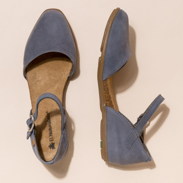 Babies femme en cuir suédé et semelles recyclées - Bleu - El naturalista