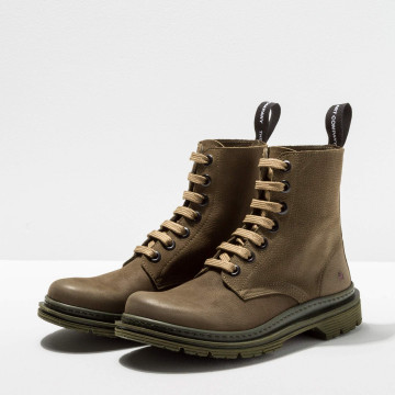 Bottines à lacets style rangers en nubuck - Kaki - art