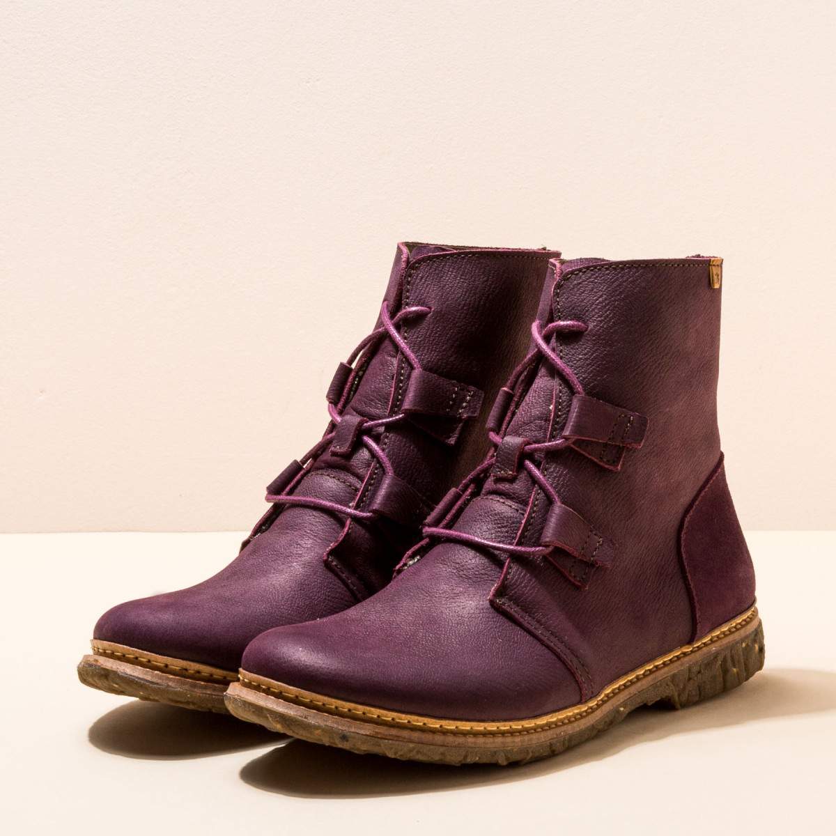 Bottines à lacets plates en cuir - Pourpre - El naturalista