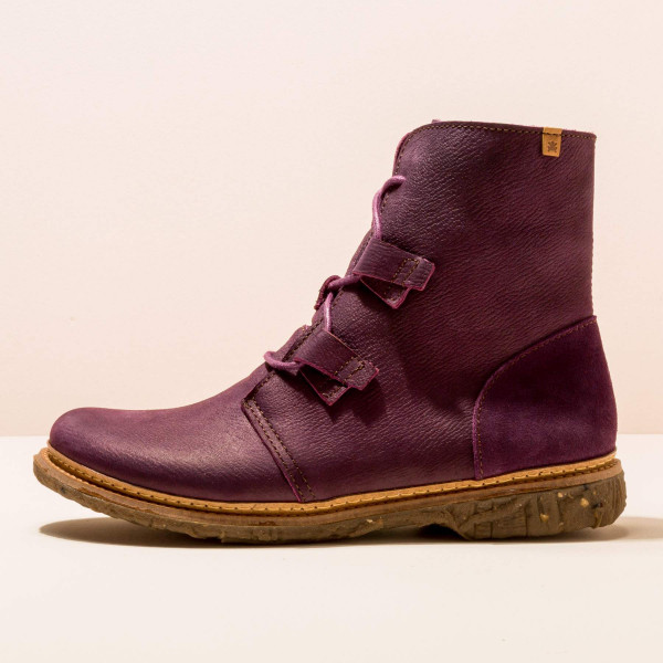 Bottines à lacets plates en cuir - Pourpre - El naturalista