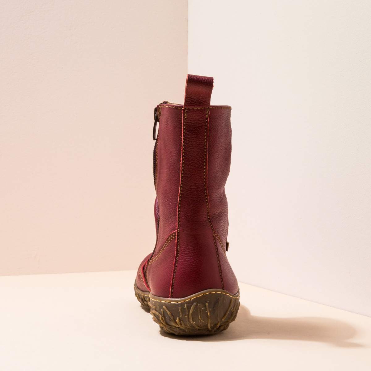 Bottines plates en cuir grain naturel - Rouge - El naturalista