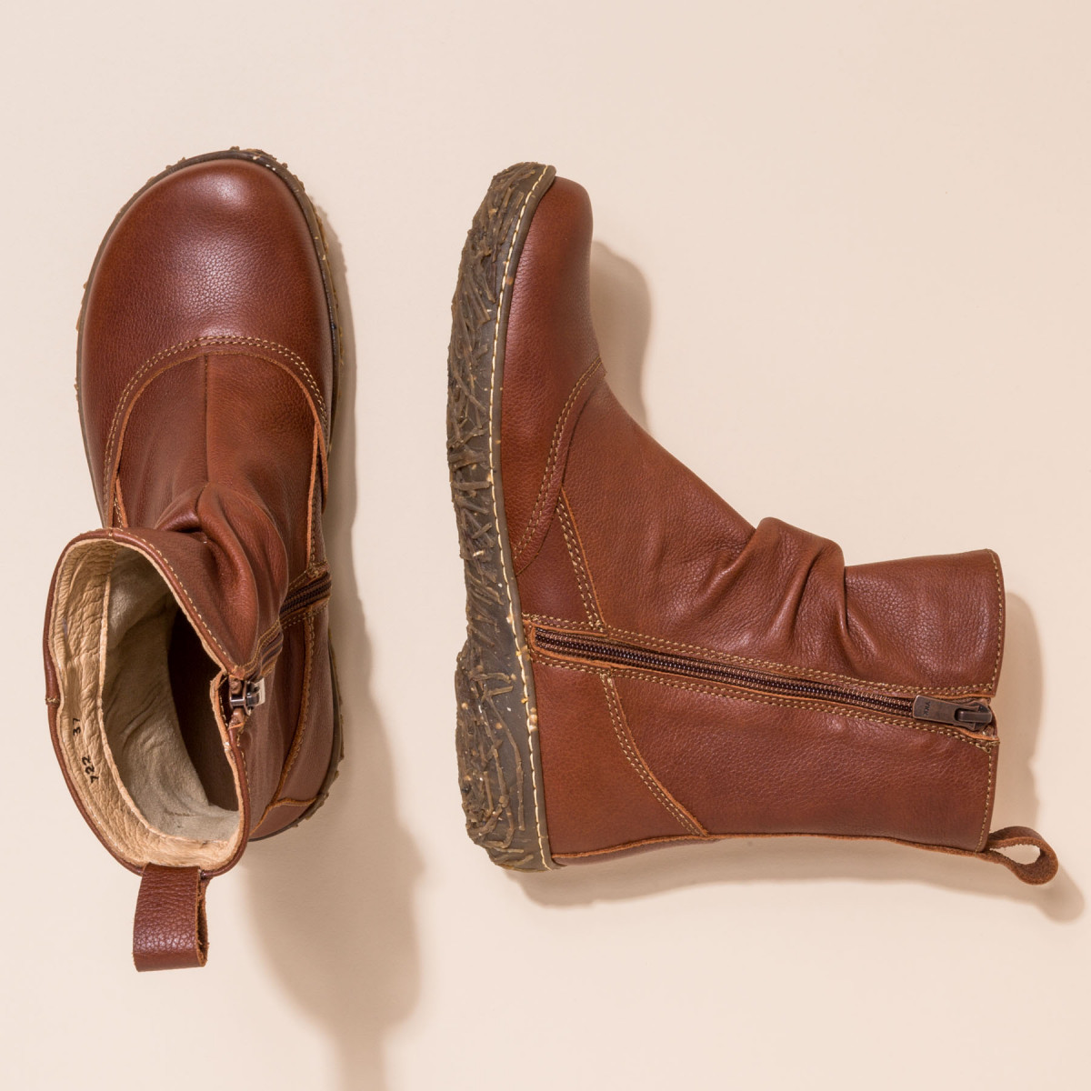 Bottines plates en cuir grain naturel - Marron - El naturalista