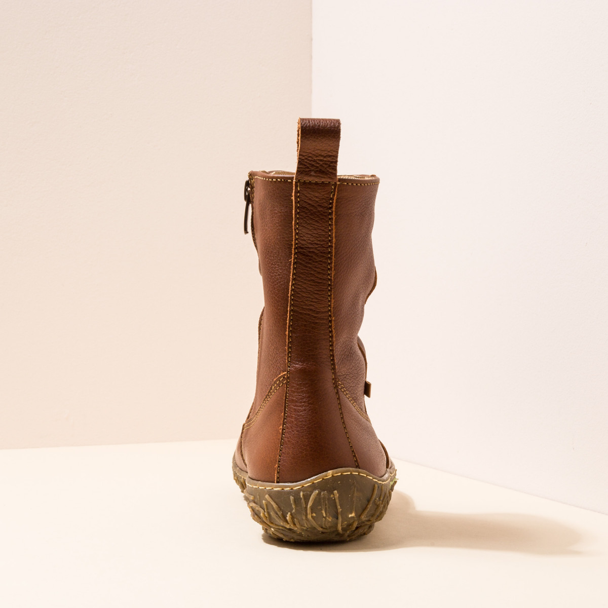 Bottines plates en cuir grain naturel - Marron - El naturalista