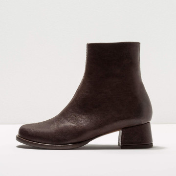 Bottines à talon carré en cuir - Marron - Neosens