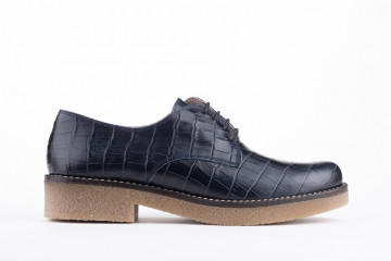 Derbies en cuir effet peau de reptile - Bleu - Lince