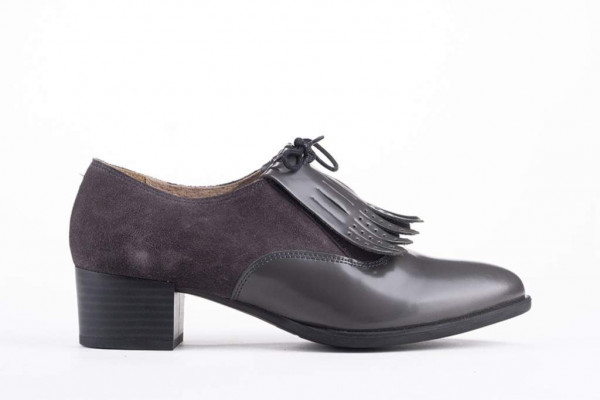 Derbies à talon en cuir lisse et suédé - Gris - Lince