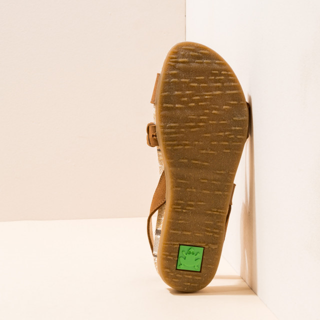 Sandales confortables plates en cuir tressé et semelles en tissu recyclé - Cuivre - El naturalista