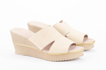 Mules compensées en daim - Beige - Lince