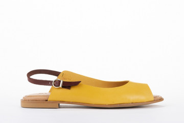 Sandales plates en cuir lisse - Jaune - Lince