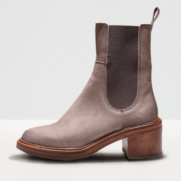 Bottines chelsea à talon en cuir - Taupe - Neosens