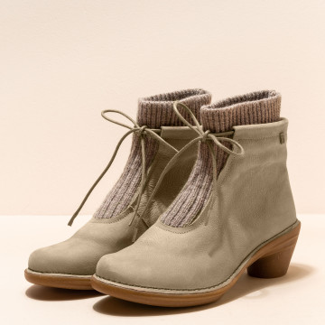 Bottines à talon doublée de laine - Beige - El naturalista