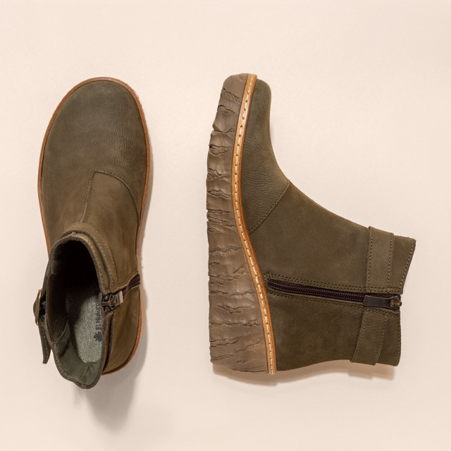 Bottines compensées en cuir à boucle - Kaki - El naturalista