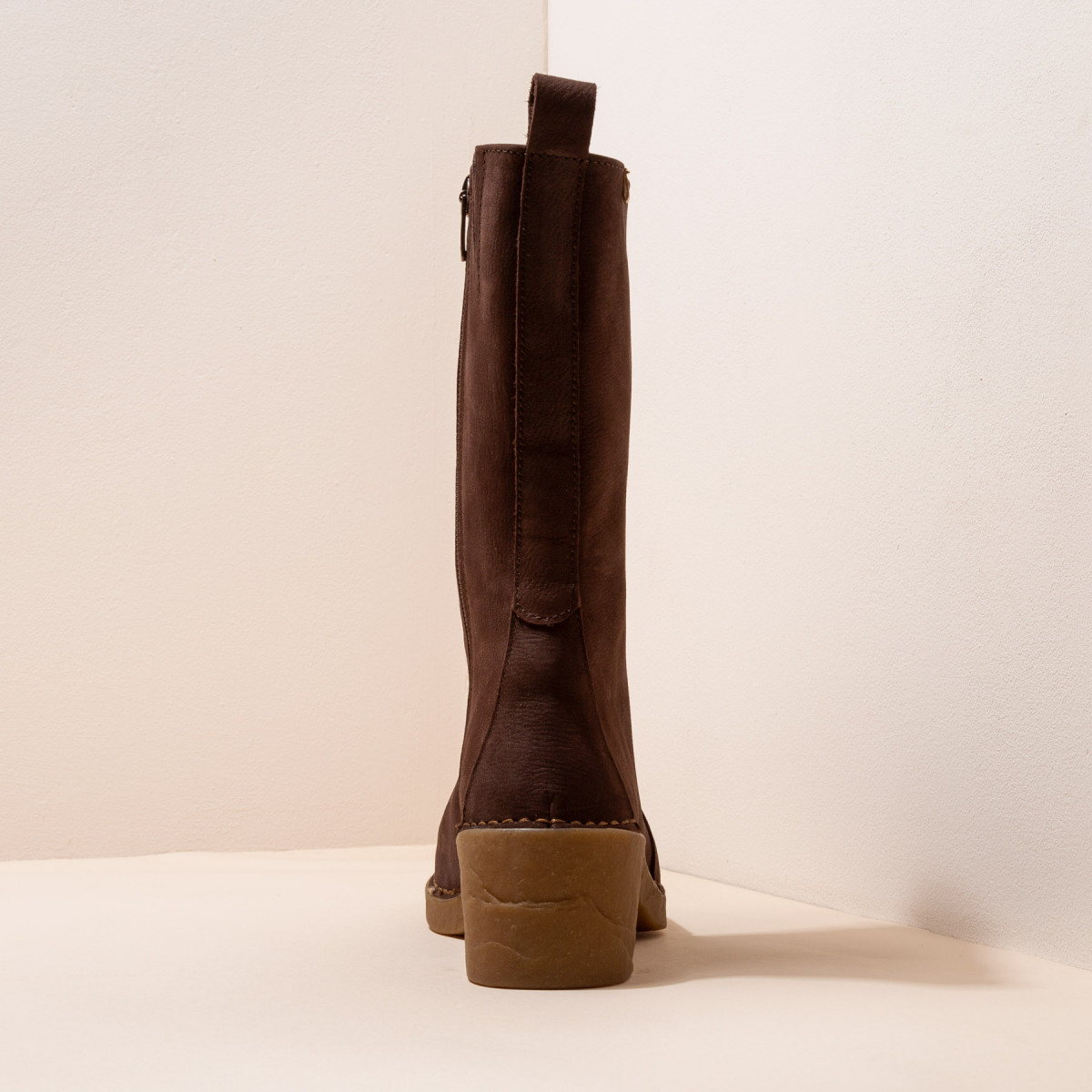 Bottes mi-hautes à talon en cuir doux - Marron - El naturalista