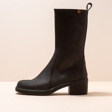 Bottes mi-hautes à talon en cuir doux - Noir - El naturalista