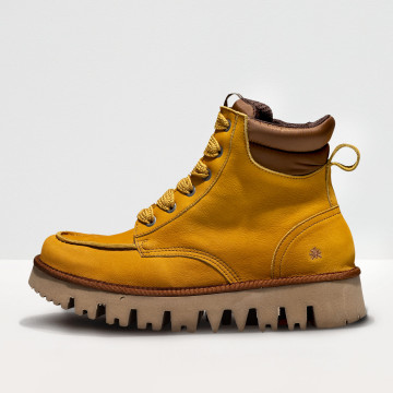 Bottines à lacets en nubuck à semelles crantées - Jaune - art