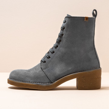 Bottines à talon et lacets en cuir suédé - Bleu Gris - El naturalista