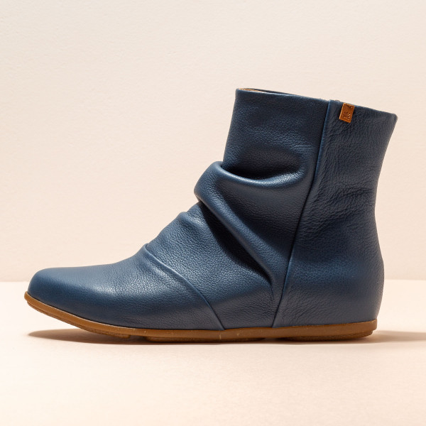 Bottines plates en cuir drappé - Bleu Marine - El naturalista