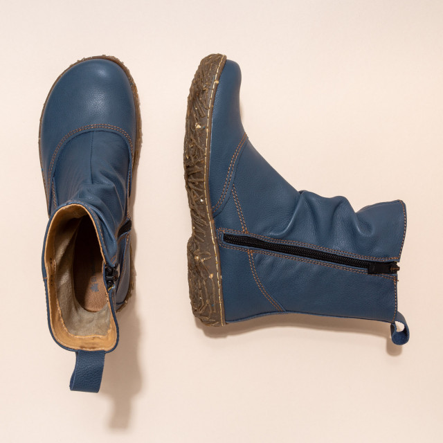 Bottines plates en cuir grain naturel - Bleu Marine - El naturalista