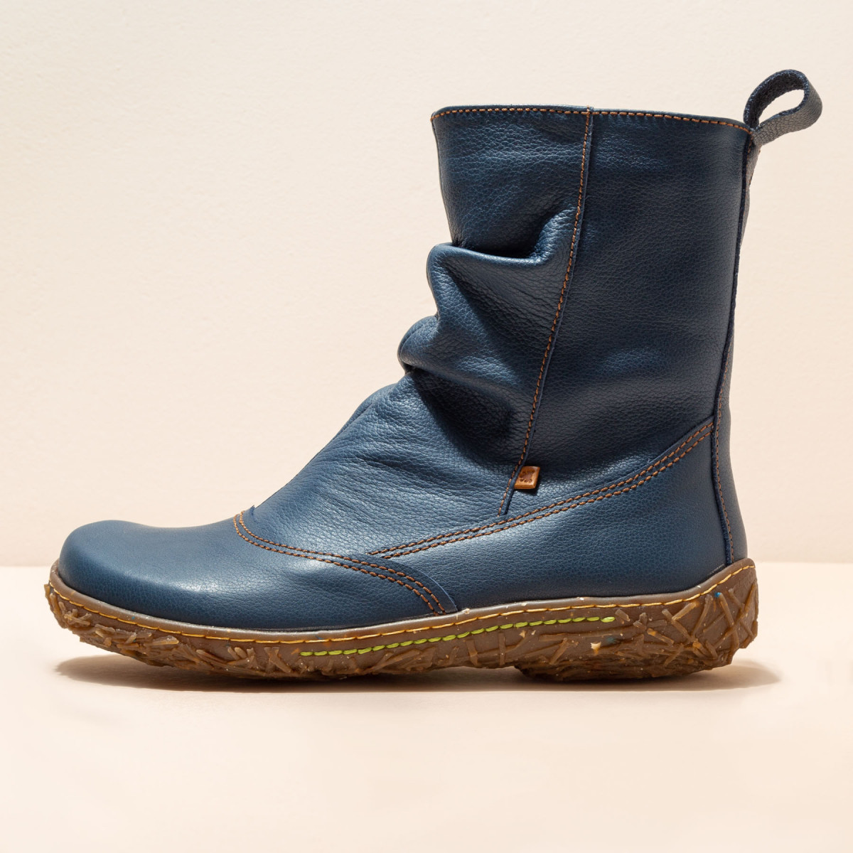 Bottines plates en cuir grain naturel - Bleu Marine - El naturalista