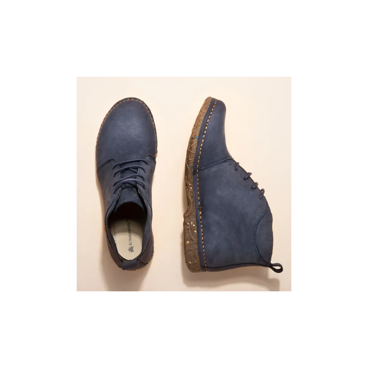 Bottines à lacets en cuir brossé - Bleu - El naturalista