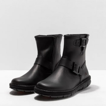 Bottines plates en cuir gras - Noir - art