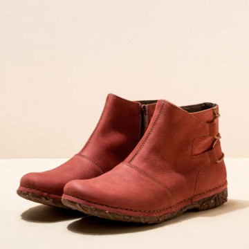 Bottines plates en cuir brossé - Rouge - El naturalista