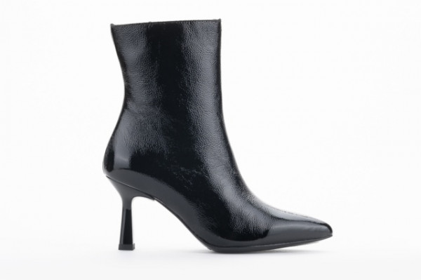 Bottines à talon stiletto en cuir brillant - Noir - Lince