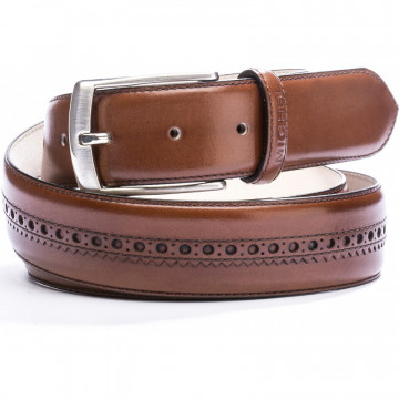 Ceinture en cuir poinçonnée - Marron - michel