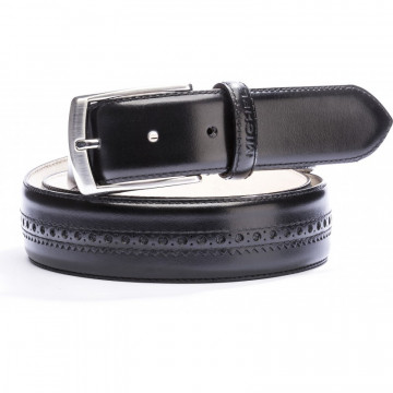 Ceinture en cuir poinçonnée - Noir - michel