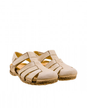 Sandales confortables plates en cuir suédé à scratch - Beige - El naturalista