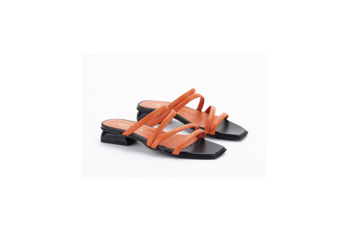 Mules à petit talon multi lanières - Orange - Lince