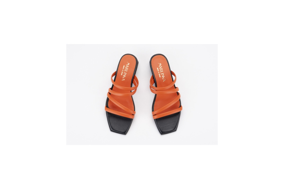 Mules à petit talon multi lanières - Orange - Lince