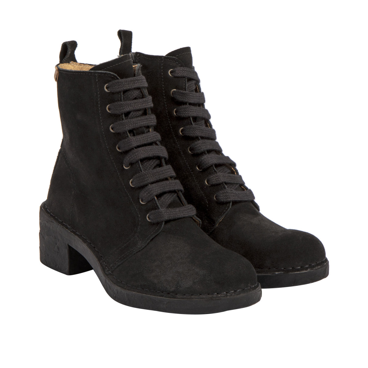 Bottines à talon et lacets en cuir suédé - Noir - El naturalista