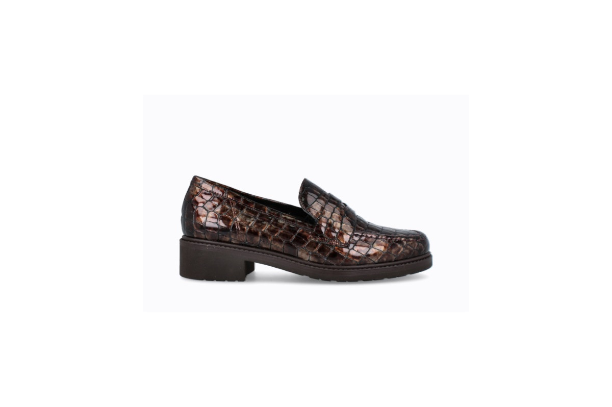 Mocassins en cuir effet croco - Marron - Lince