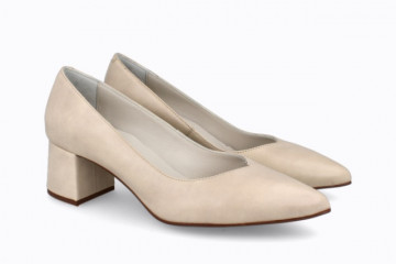 Escarpins en cuir à talon carré - Beige Clair - Lince