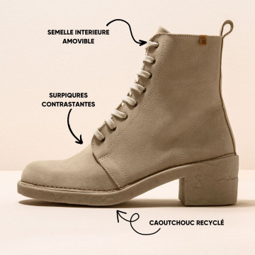 Bottines à talon et lacets en cuir suédé - Beige - El naturalista