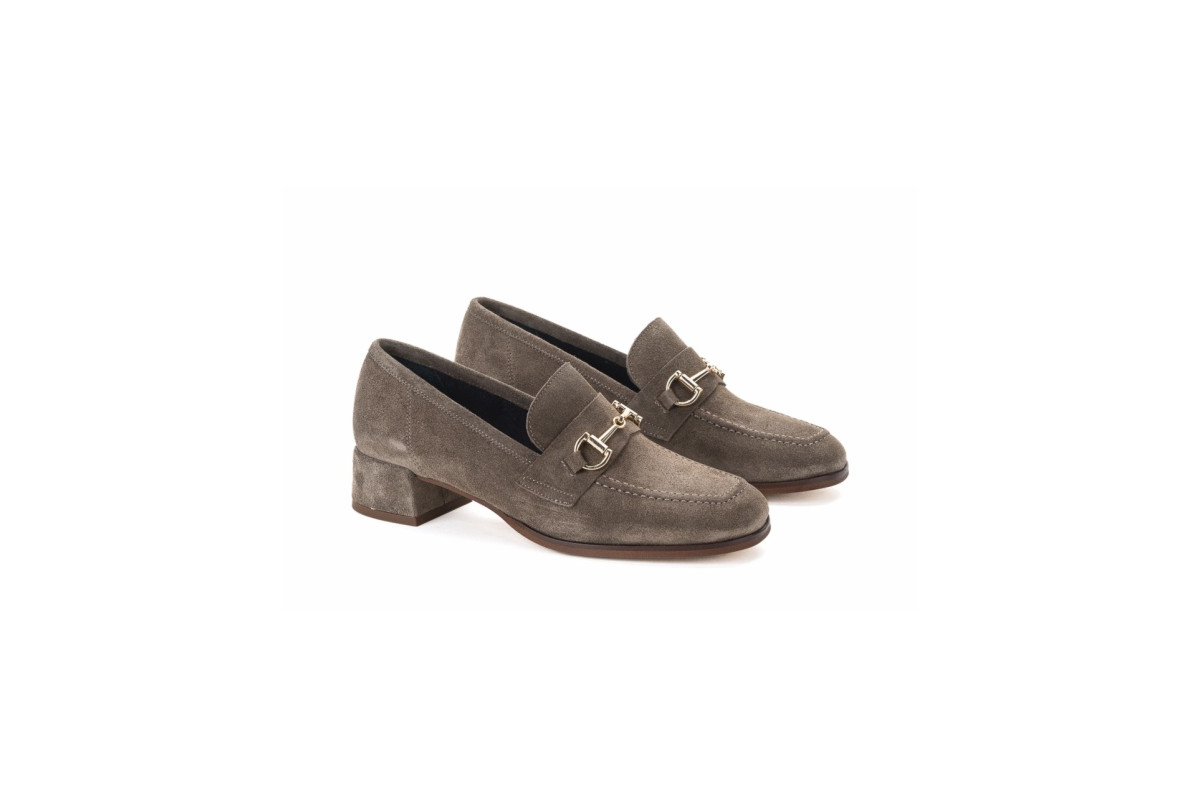 Mocassins en daim à boucle et petit talon - Gris - Lince