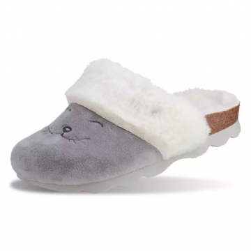 Sabots en fausse fourrure type chaussons - Gris - Futti