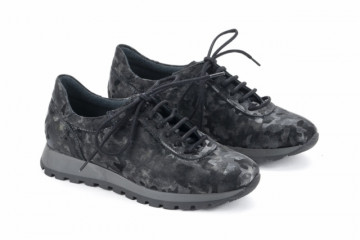 Baskets confortables en cuir militaire - Noir - Lince