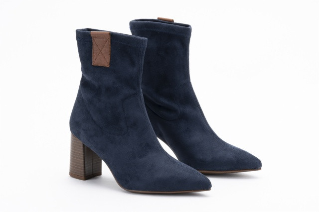 Bottines à talon effet bois en daim - Bleu Foncé - Lince