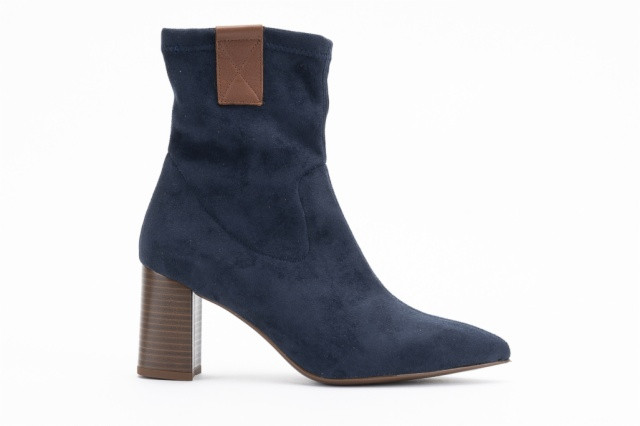 Bottines à talon effet bois en daim - Bleu Foncé - Lince