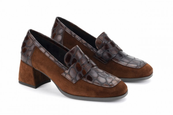 Mocassins à talon en cuir et daim - Marron - Lince