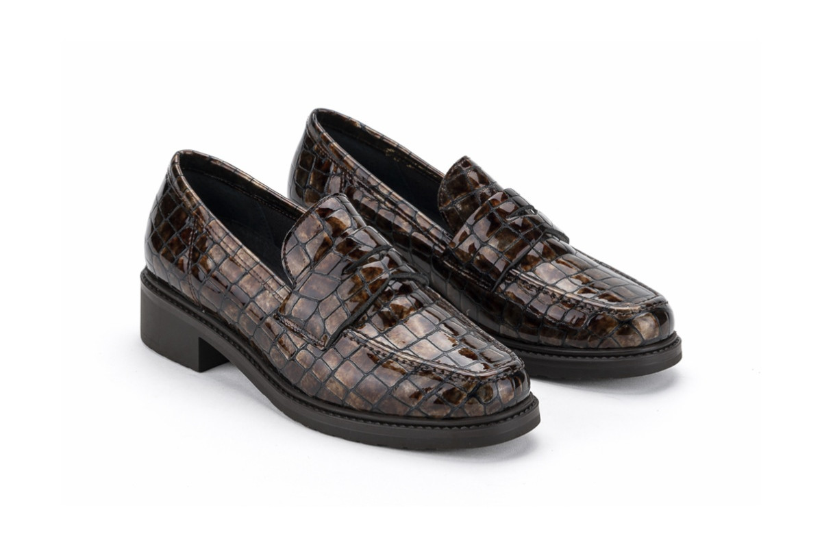 Mocassins en cuir effet croco - Marron - Lince