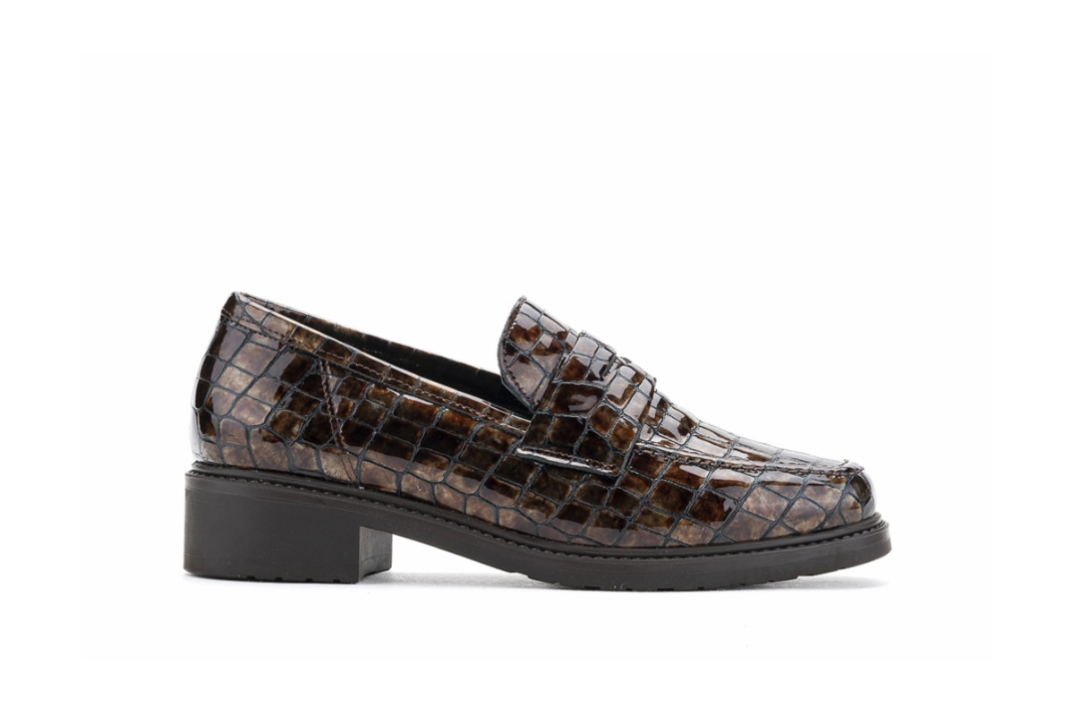 Mocassins en cuir effet croco - Marron - Lince