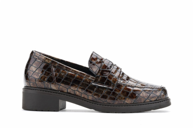 Mocassins en cuir effet croco - Marron - Lince