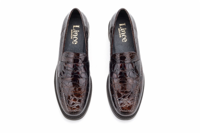 Mocassins en cuir effet croco - Marron - Lince