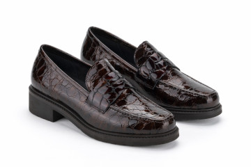 Mocassins en cuir effet croco - Bordeaux - Lince