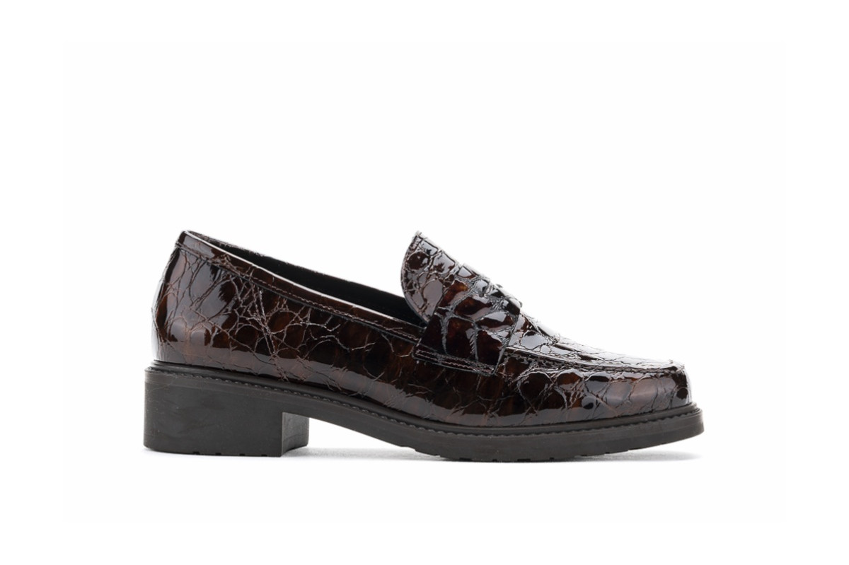 Mocassins en cuir effet croco - Bordeaux - Lince