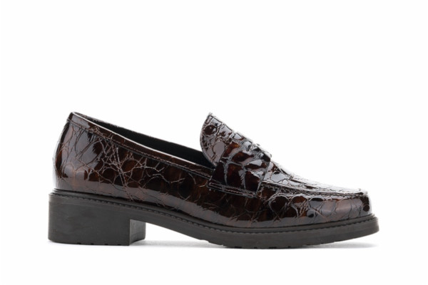 Mocassins en cuir effet croco - Bordeaux - Lince