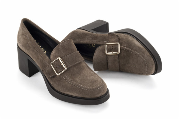 Mocassins à talon en daim et boucle - Marron - Lince